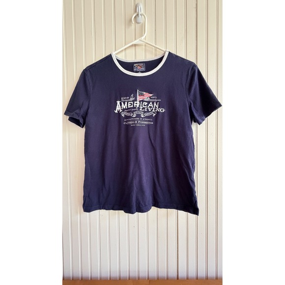 American Living Tops - American Living patriotic Navy Blue Graphic T Shirt Medium NYC Flag